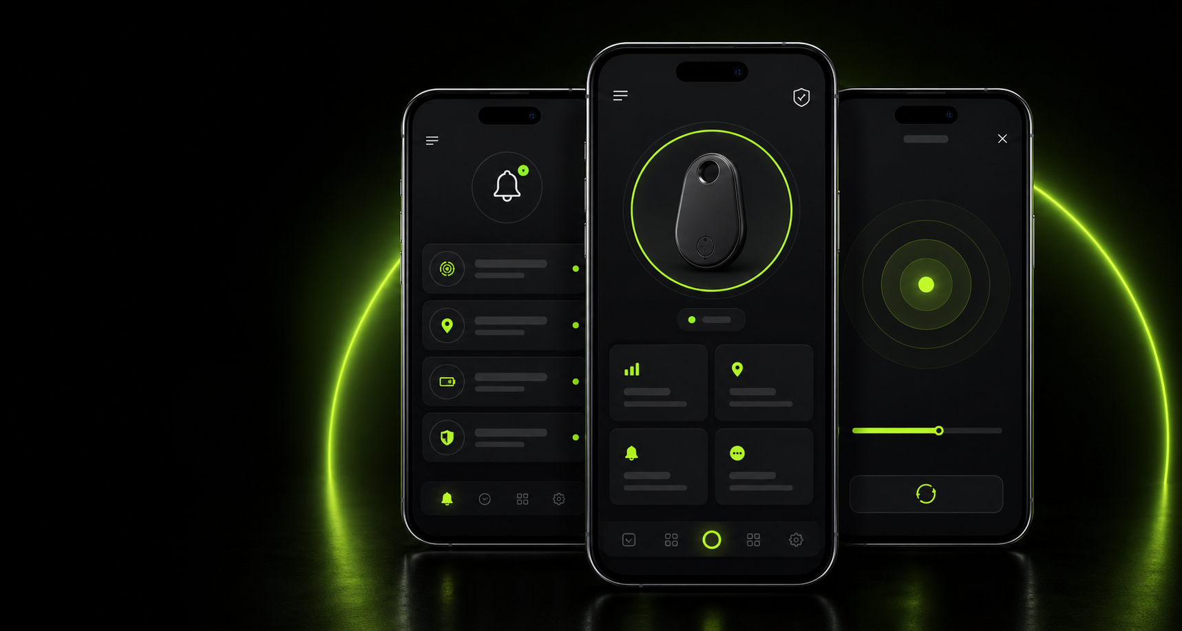 Mockup do aplicativo ONTAG em três smartphones para iOS e Android